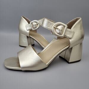 Vionic Chardonnay Heel 8.5 Metallic Gold Leather Block Heel Sandal Comfort
